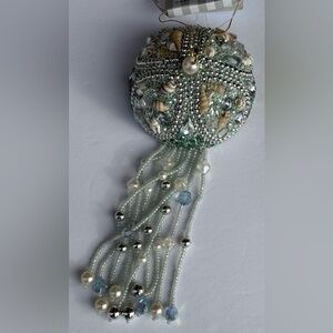 Jellyfish Green Beaded Glitter Ornament by Granville Hazy NWT